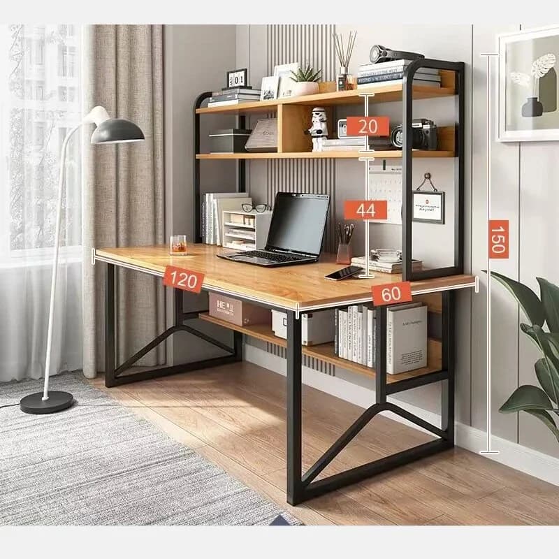 Tavolo da scrittura moderno in legno bianco di base per scrivania da studio per studenti con organizer per scaffali a 2 livelli