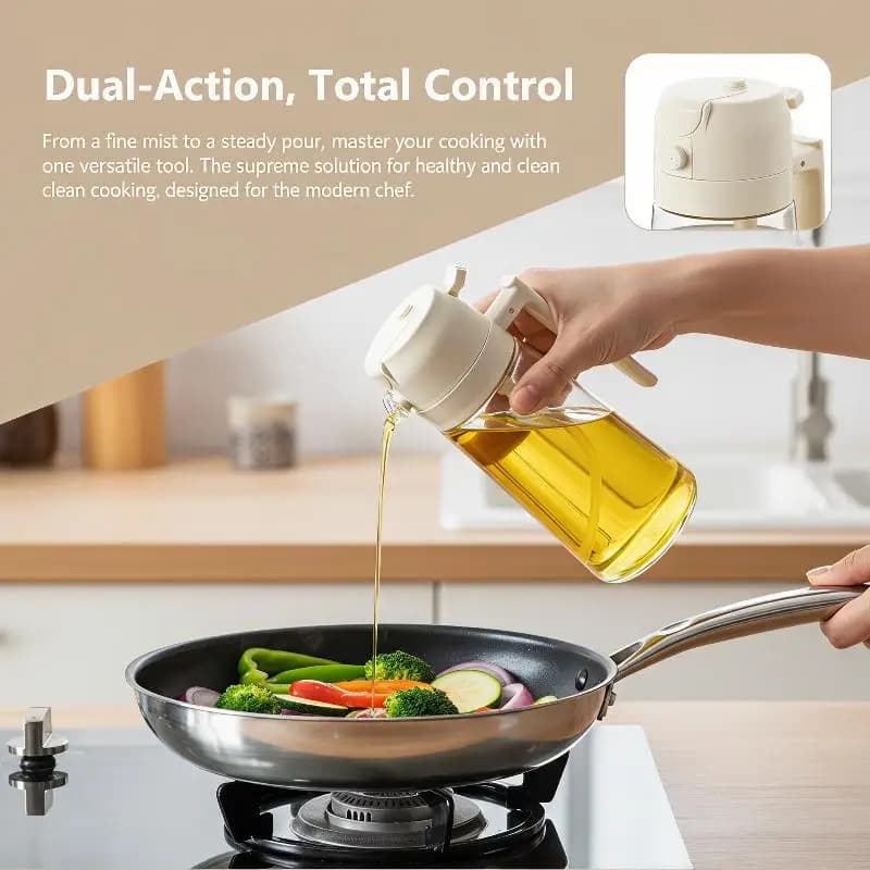 BPA Free 2 in 1 Pour & Spray Oil Dispenser Bottle Non-Drip for Kitchen Air Fryer Grilling Baking Salad
