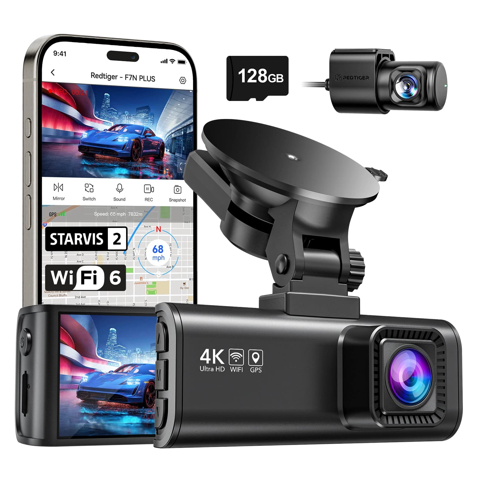 Prodotto di successo: Telecamera per auto Redtiger Dealer F7NP 4K WiFi GPS, doppia dash cam anteriore e posteriore 4K, senza scheda SD