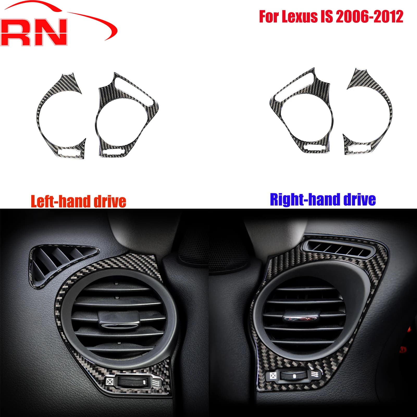 Per Lexus IS 2006-2012 Refit In Fibra di Carbonio Auto Aria Condizionata Lato Air Vent Accessori Interni Piano Nero Adesivo Decorativo