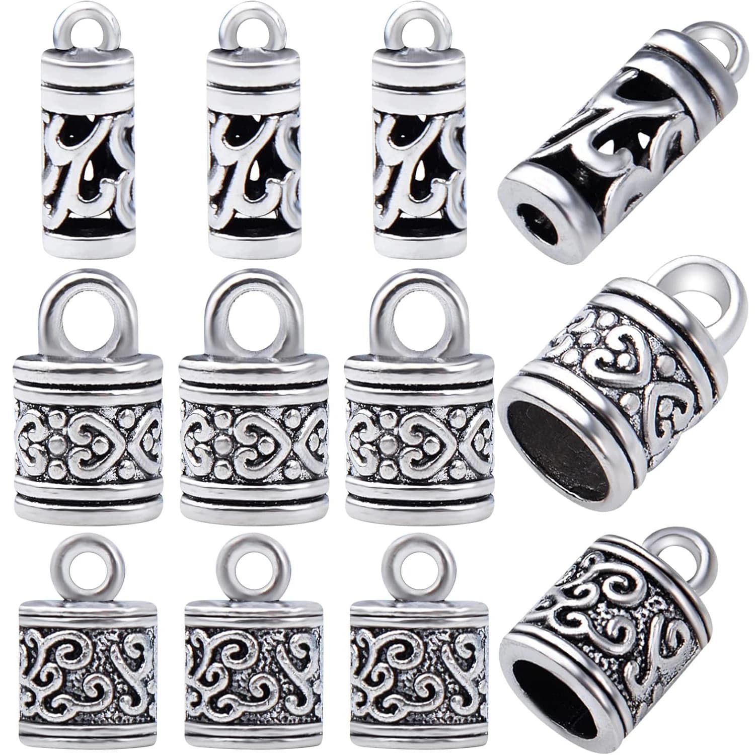 60 Pezzi Terminali per Cordoncini in Lega Tibetana con Motivi Floreali, Terminali in Pelle con Nappine Incollabili, Accessori per Braccialetti Fai-da-Te