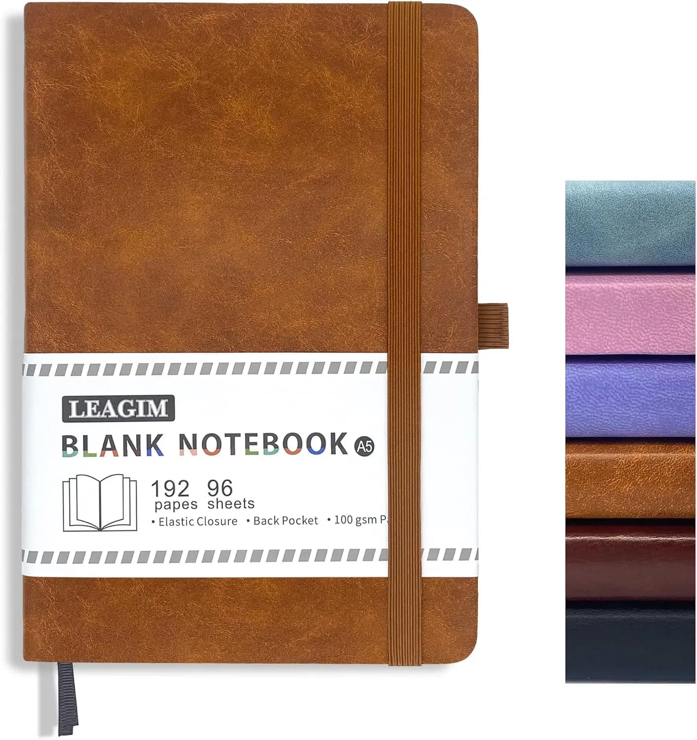 A5 Blank Journal Notebook 192 Pages 100 GSM Thick Sketch Book for Women Men, Hardcover Leather Unlined Journaling for Work