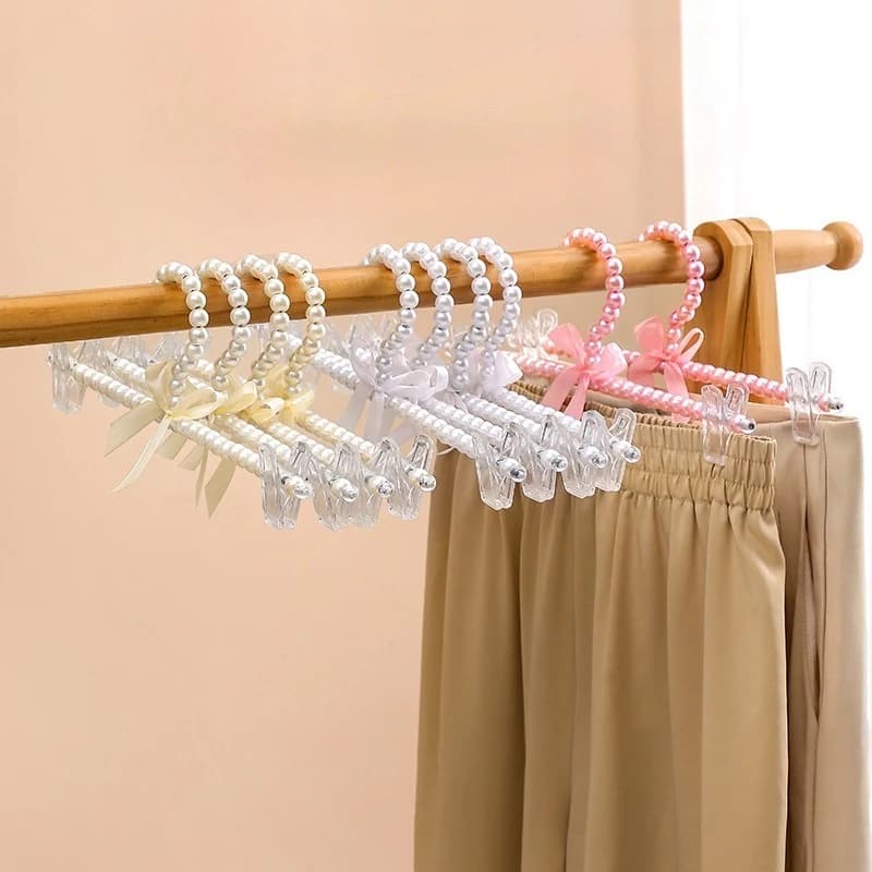 2 Pezzi Appendiabiti Stile Europeo con Perle e Fiocco, Clip per Pantaloni con Perle, Appendiabiti per Animali Domestici, Stendibiancheria, Appendiabiti Fatato