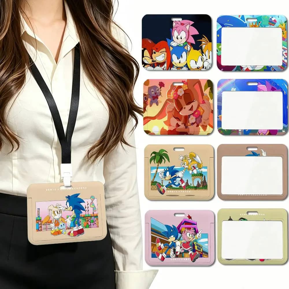 S-sonic The H-Hedgehog ID Card Sleeve Durable Work Card Holder With Neck Strap Business ID Cover For Employees