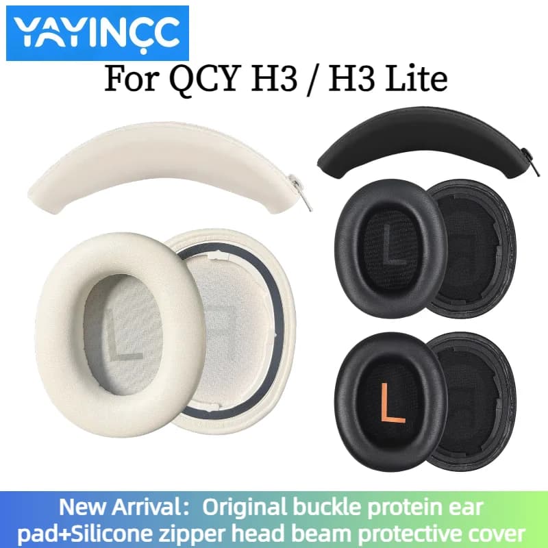 YAYINCC Replacement ear cushions with soft foam cushion / Protective cover for head beam with silicone hinge for QCY H3 / H3 Lite headphones