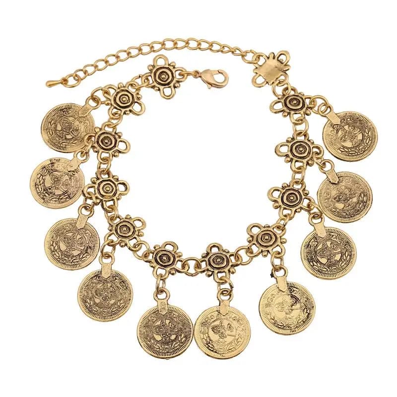 Metal Coin Bracelet Anklet Antique Bronze Alloy Adjustable Chain Wrist Cuff for Luxury Style Outfits