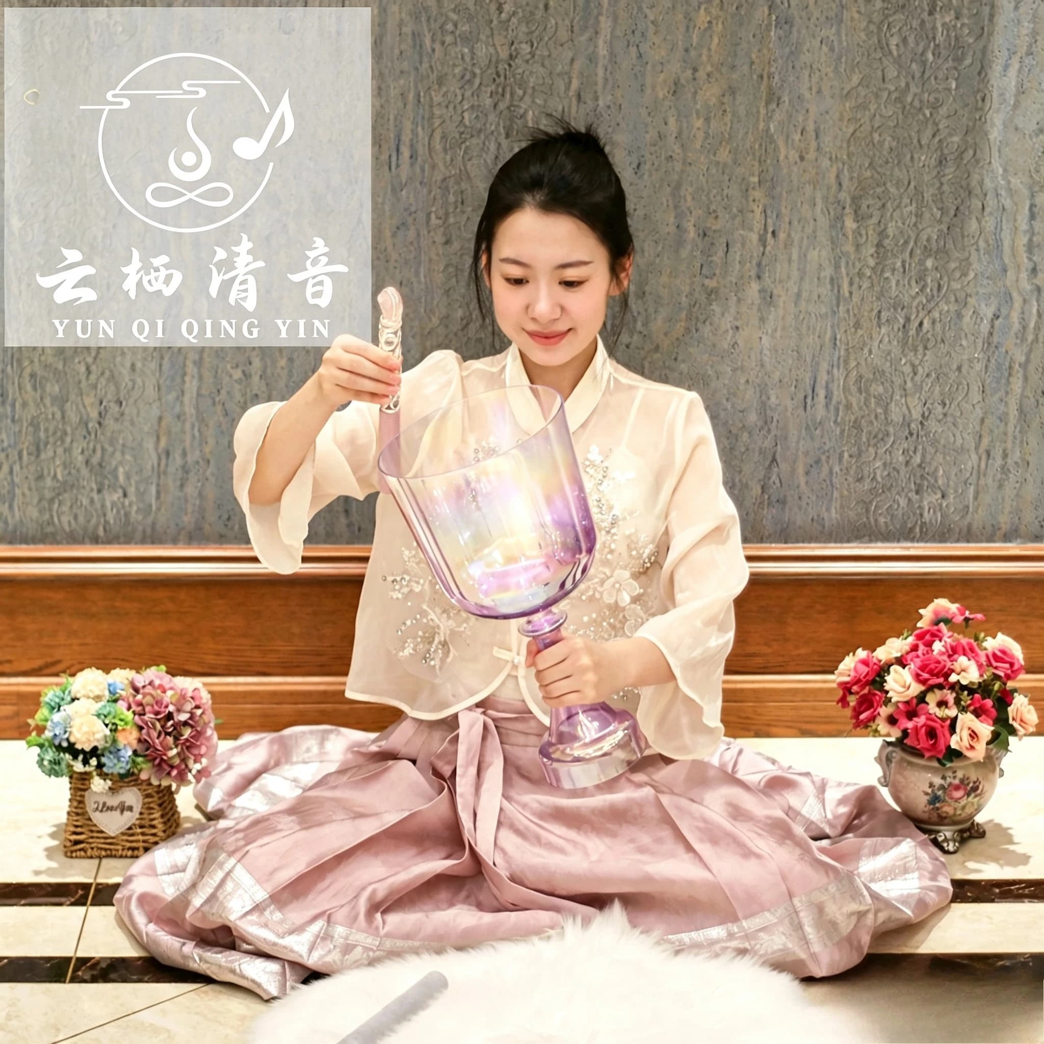 Yunqiqingyin High Quality Purple Aurora Gradient Holy Grail Alchemy Crystal Singing Bowl Meditation Sound Healing Bowl