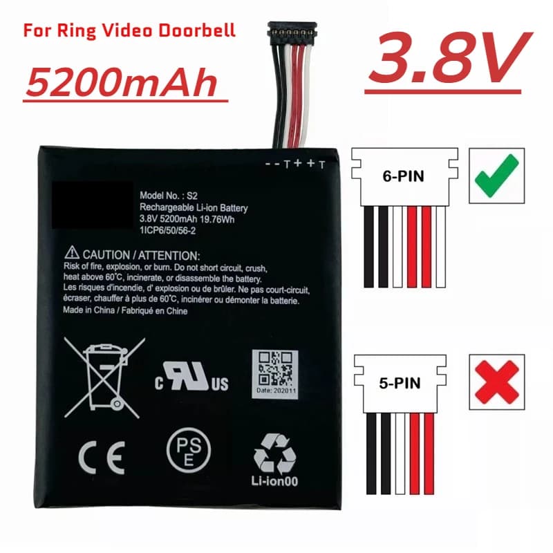 Adatto per Campanello Video Ring, Campanello Elettronico, Spioncino, Batteria Originale S2 Disponibile in Magazzino