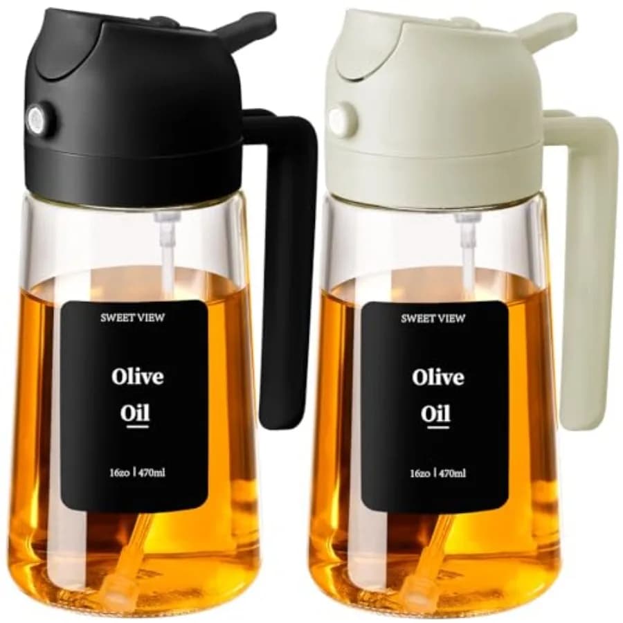 2 Spruzzatori d'Olio per Cucina da 16oz/470ml, Dispenser/Bottiglia in Vetro per Olio, Accessori e Gadget da Cucina per Friggitrice ad Aria e Insalate
