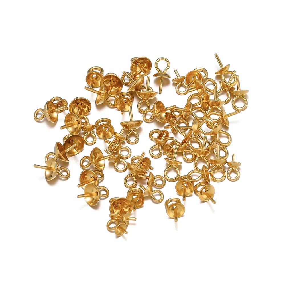Perni di supporto per occhi di supporto per perle in acciaio inossidabile placcato oro da 50/100 pezzi per orecchini di gioielli che creano accessori risultati forniture all'ingrosso