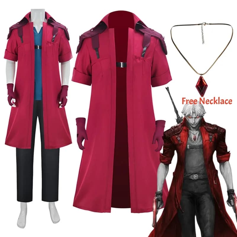 DMC5 Devil May Cry Dante Cosplay Costume Adult Men Game Halloween Costume Long Wind Coat Gloves Roleplay Carnival Party Outfit