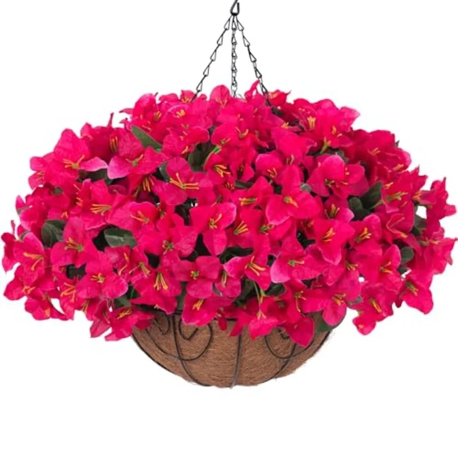 Fiori Artificiali Pendenti in Cesto per Decorazioni Esterne Primavera Estate, Fiori di Bouganville in Seta Sintetica in Vaso