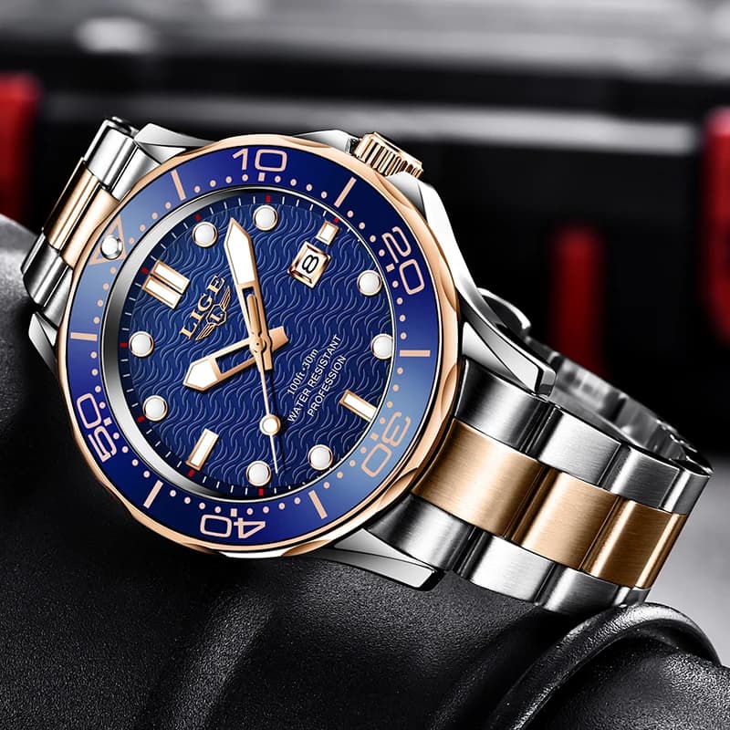 LIGE Men's Watches Brand Quartz Working Watch Men's Stainless Steel Bracelet Waterproof Date Wristwatches Relogio Masculine