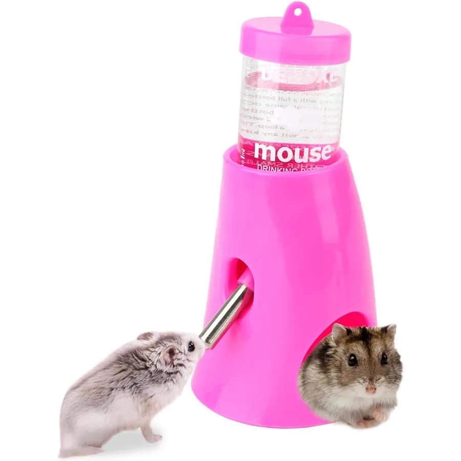 Bottiglia d'acqua con base Dispenser automatico di acqua Accessori per gabbia per topo nano Ratto riccio Cavia 80ML Rosa 80ml