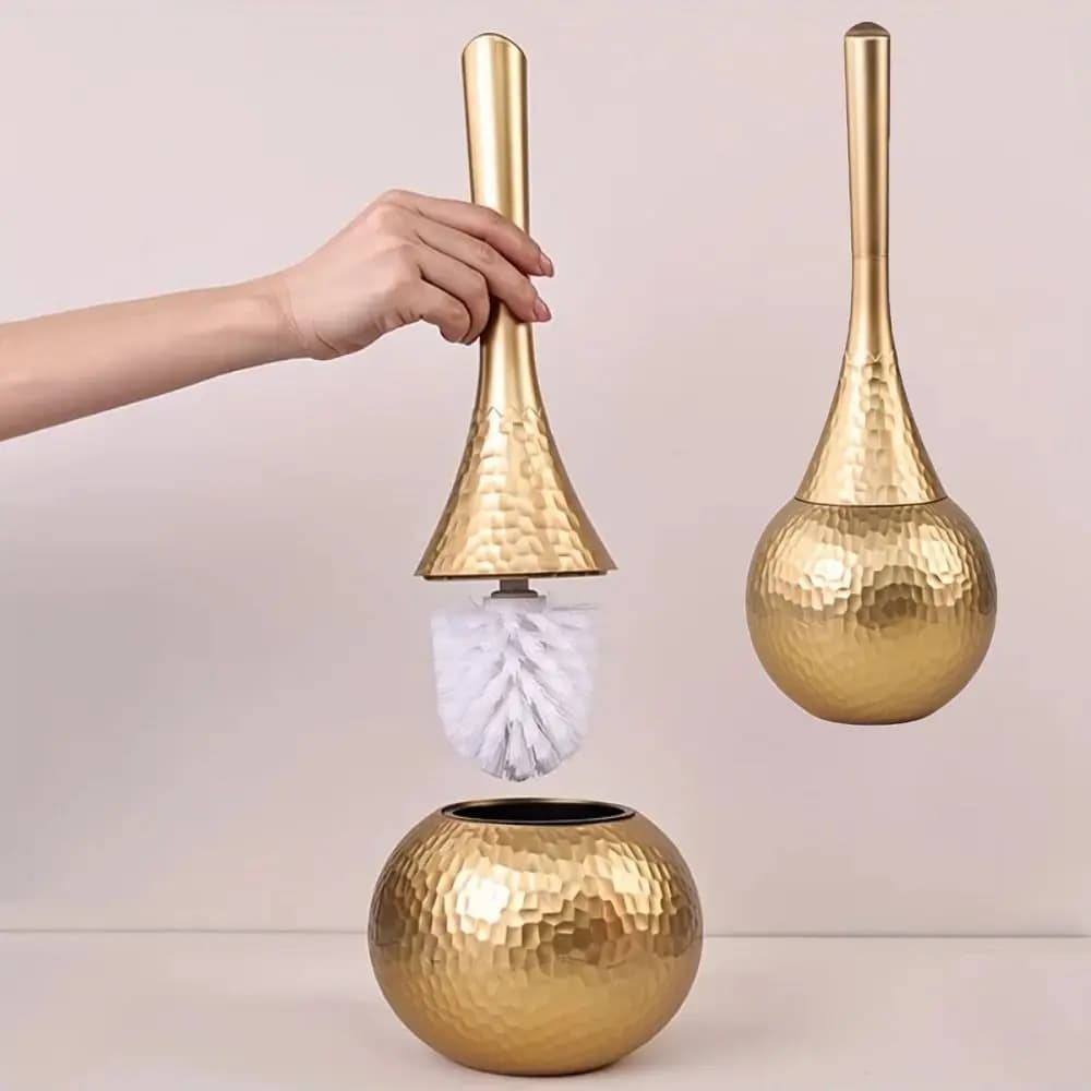 Hot Golden High-end Cleaning Brush Long Handle with Base Holder Toilet Brush Non-Scratch Household Bathroom Brush
