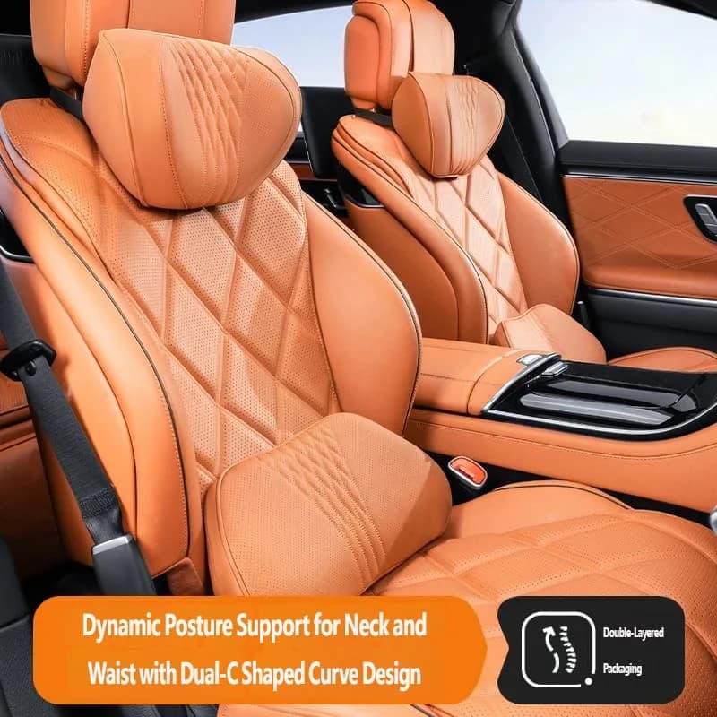 Cuscino per il Collo e Supporto Lombare per Auto, Universale per Tutte le Stagioni, Cuscino Lombare Traspirante con Contorno Ergonomico per la Vita