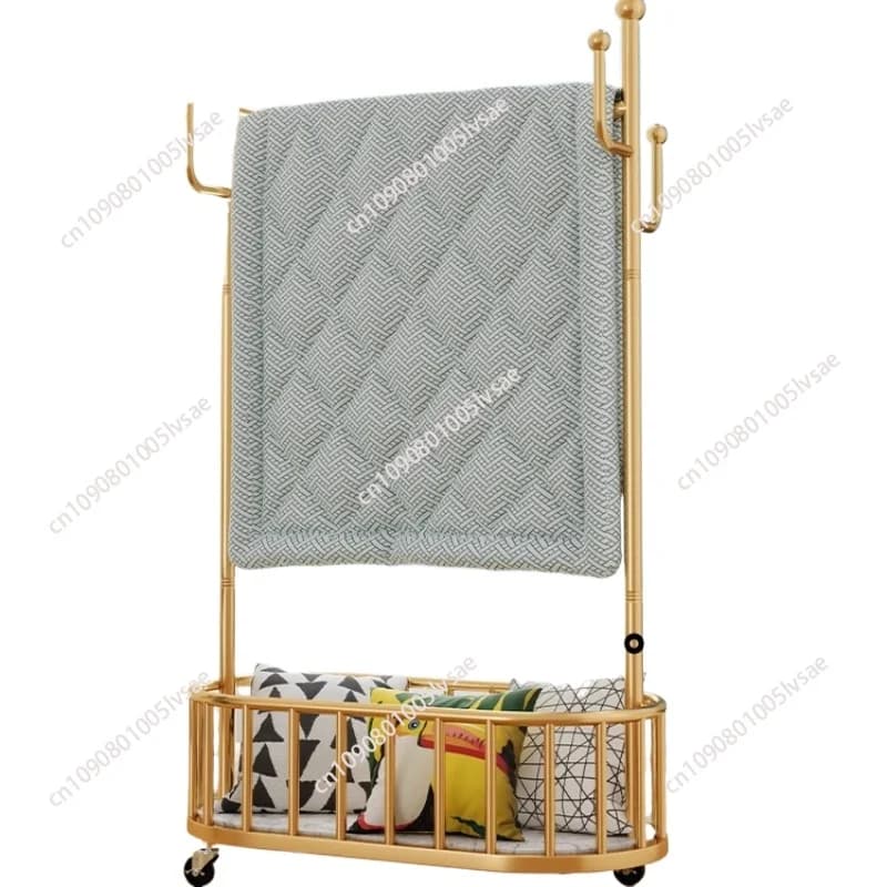 Clothes rack on the floor, hangers for bedroom, furniture corner coat hangers, clothing store display, storage room