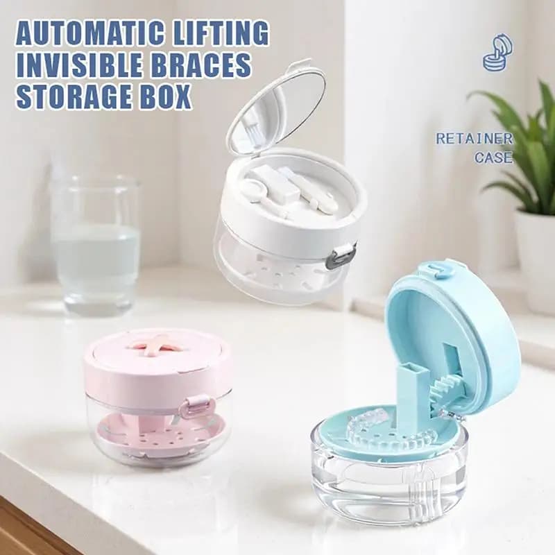 【YY34】【xxx】2 In 1 Multi-layer Denture Retainer Case With Clip-on Cap Cleaning Storage Box With Cleaning Brush No-Leak Oral Box