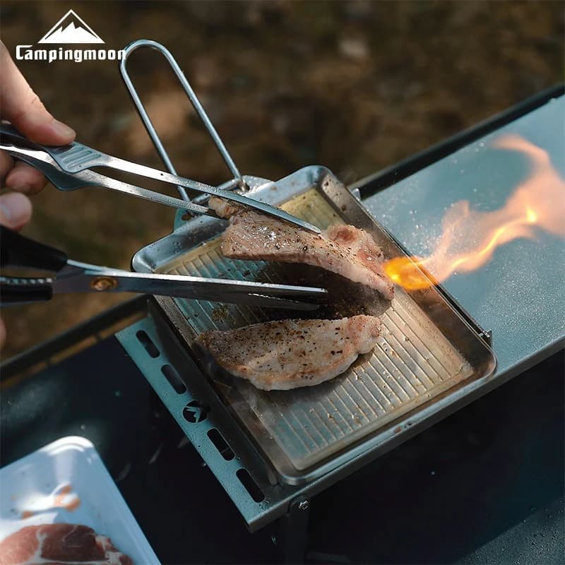 CAMPINGMOON Portable Thickened Stainless Steel Camping Picnic Cookware With Deepened And Detachable Handle Steak Frying Pan