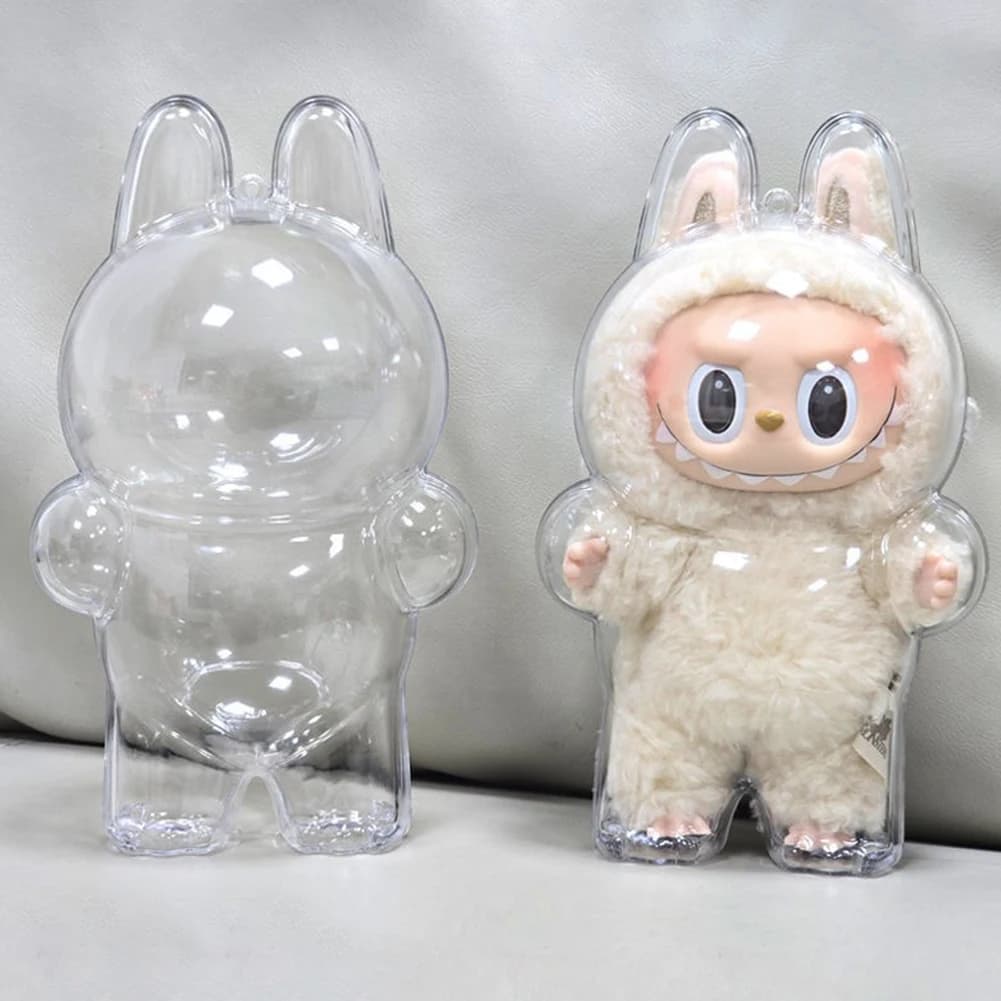 Per Labubu Custodia protettiva trasparente Monster Toy Elf Doll Cover Scatola di immagazzinaggio Cute Elf Plushie Display Cover per bambole da festa