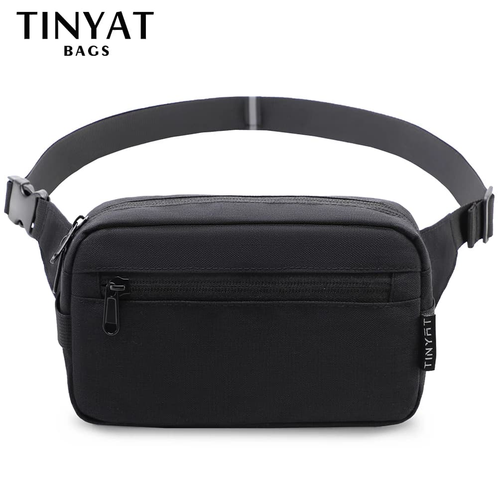 TINYAT Marsupio da uomo Borsa per telefono Borsa da viaggio per soldi Borsa da cintura grande da donna Borsa a tracolla impermeabile Borsa a marsupio nera