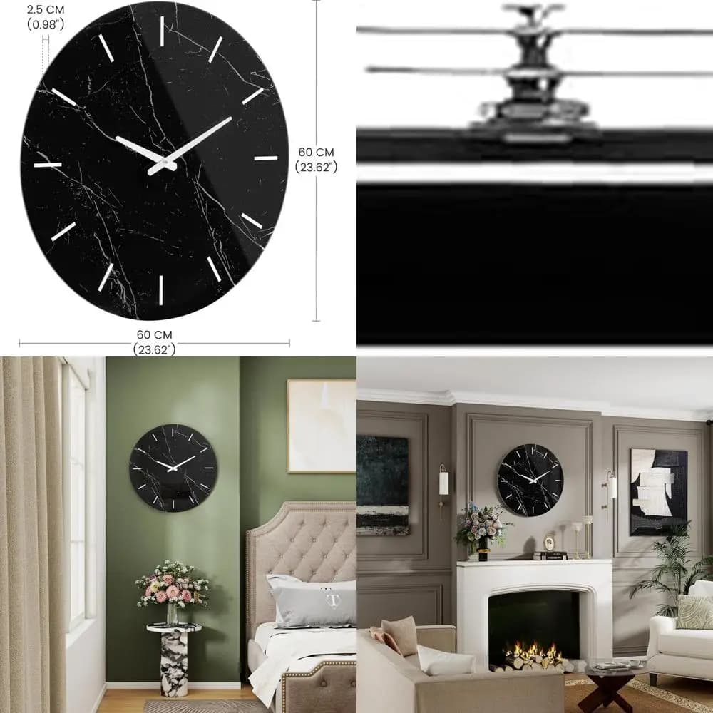 Orologio da Parete Moderno 23.6 con Motivo in Marmo di Vetro, Elegante Segnatempo per Casa e Ufficio