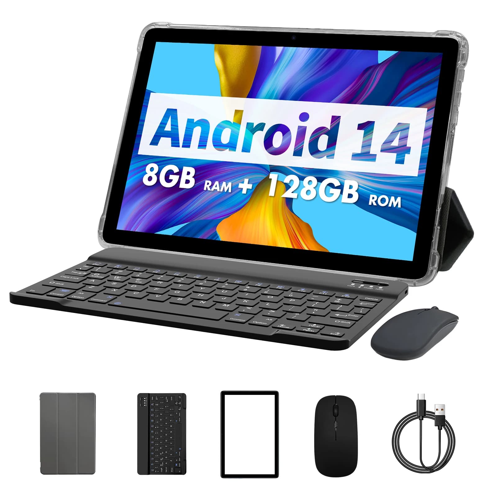 PRITOM Tablet Android 14 10.1 inch, 8 GB (4+4 Expand) RAM + 128 GB ROM, Octa Core, WiFi 5G, with keyboard, mouse, case