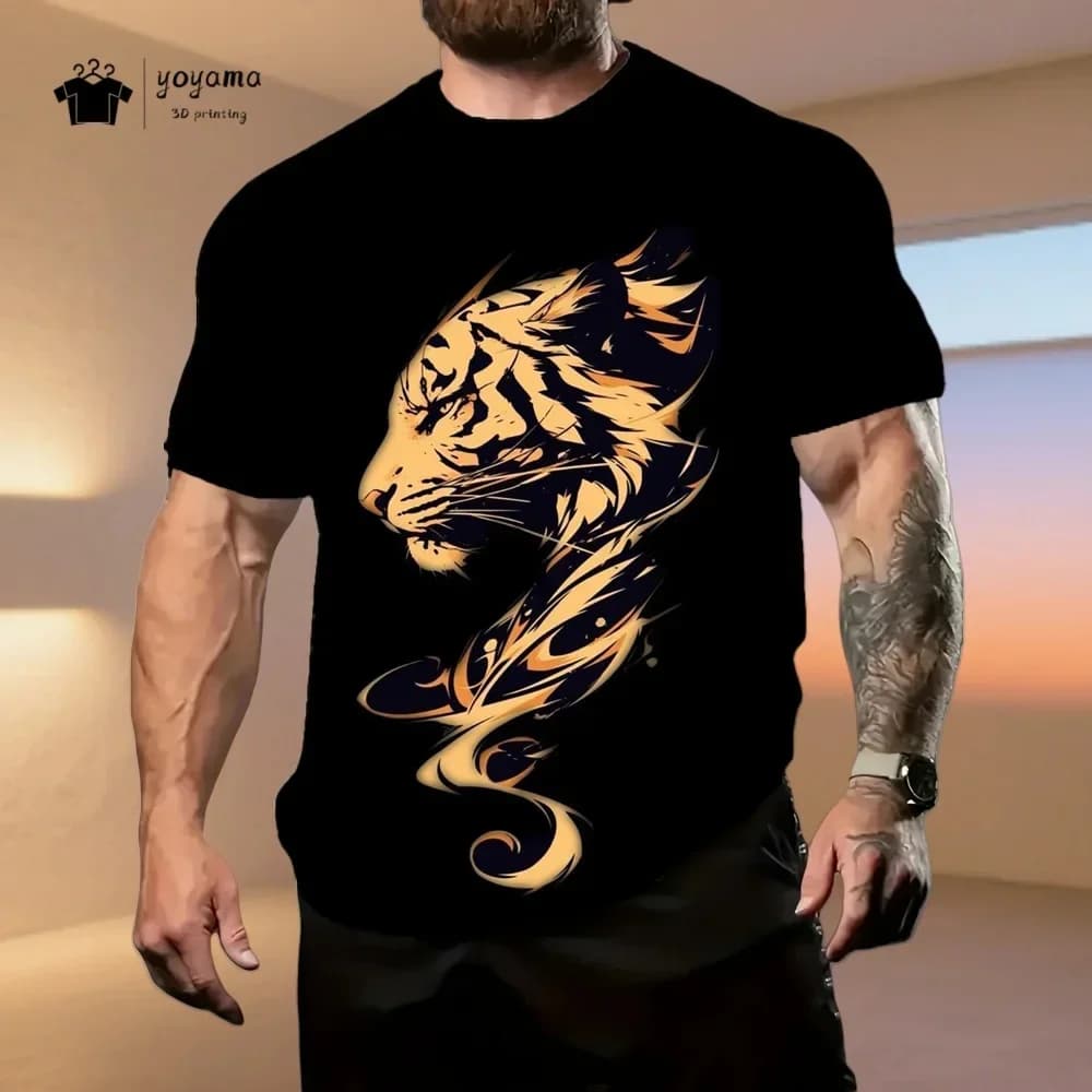 T-shirt da uomo con stampa 3D di leone, nuova moda estiva, top streetwear, abbigliamento casual Harajuku, girocollo, manica corta.