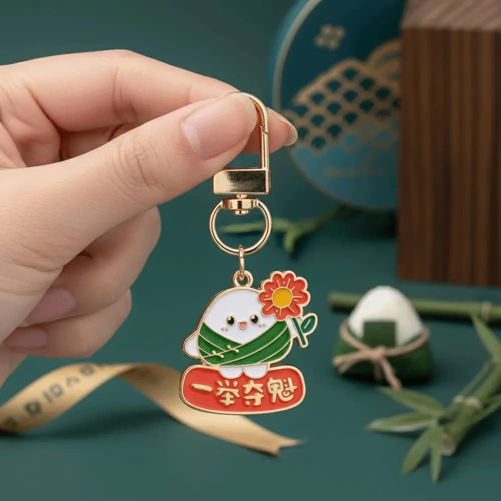 Portachiavi in lega a forma di mini dumpling con ciondolo a tema cartone animato 'Successo agli esami', accessorio anti-smarrimento per chiavi auto, regalo per studenti