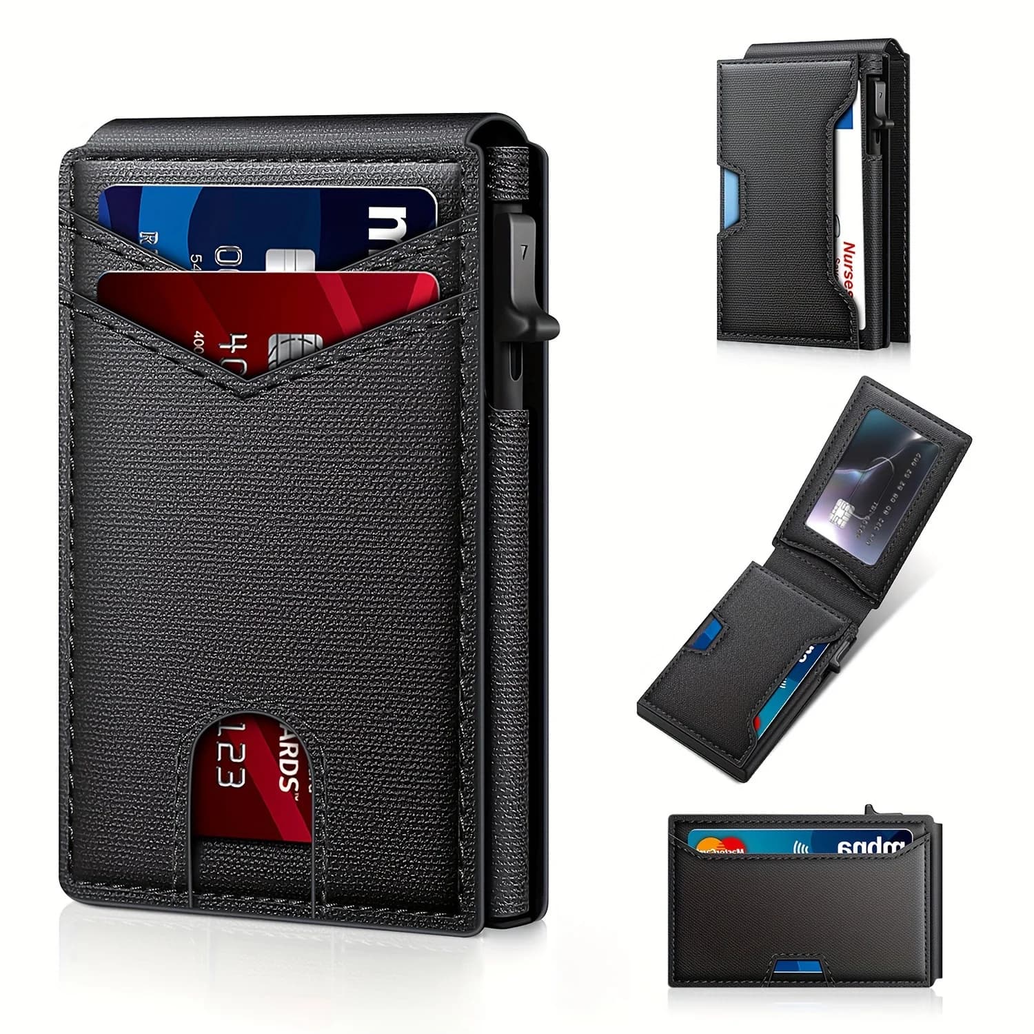 RFID Blocking Mens Wallet | Minimalist Slim Smart Pop-Up Card Holder, Metal Credit Card Wallet with Money Clip for Men