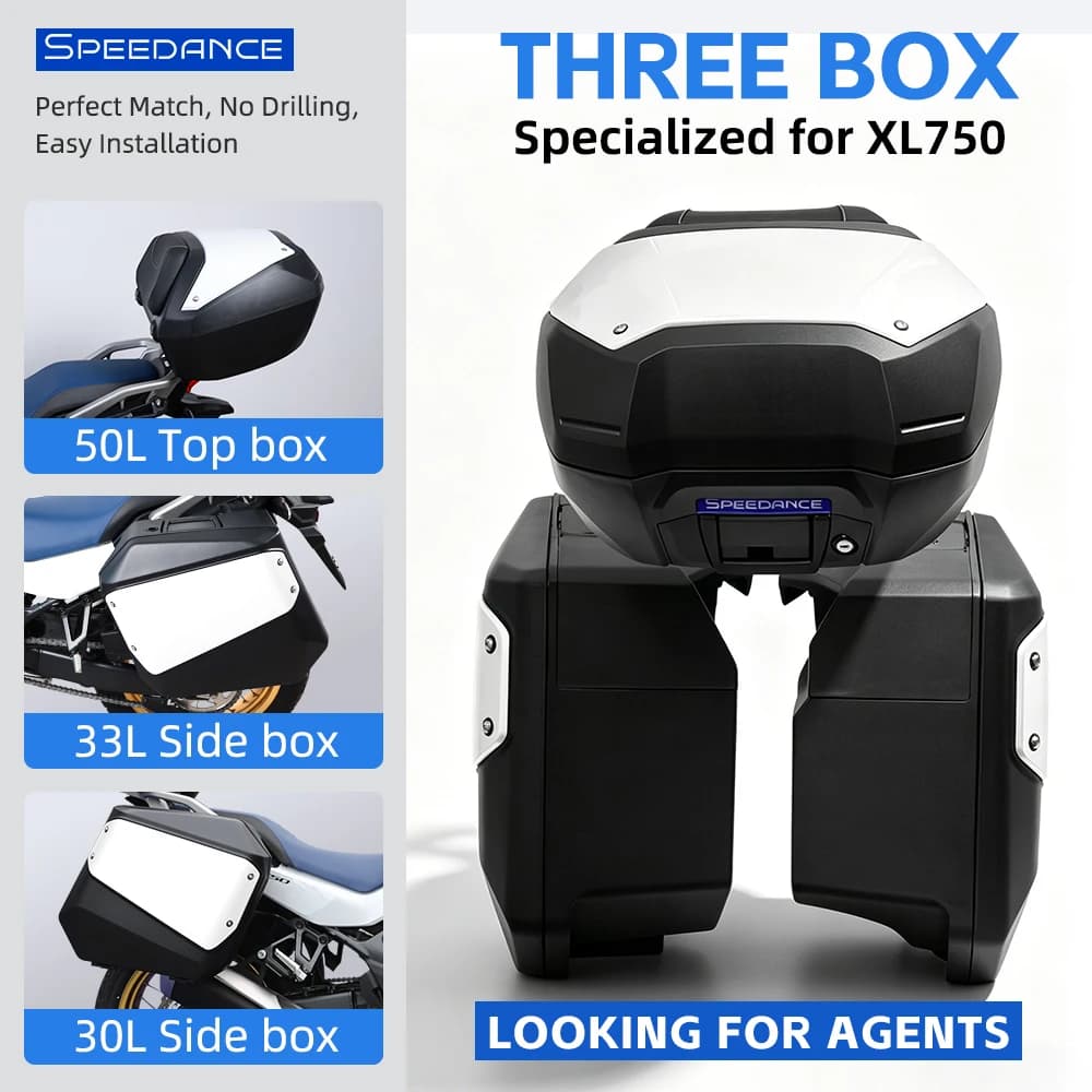 Tail Boxes Heavy Duty Storage Luggage Side Pannier Box Motorcycle Side Case PP Waterproof Rear Box Set with Lock for Honda XL750