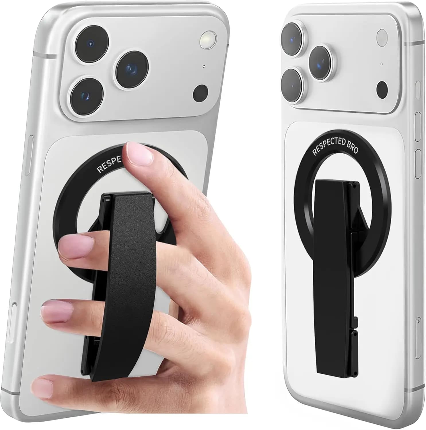 RESPECTED-BRO-Magnetic-Phone-Grip-Stand, Magnetic Phone Support with Silicone Ring and Strap, Compatible with iPho