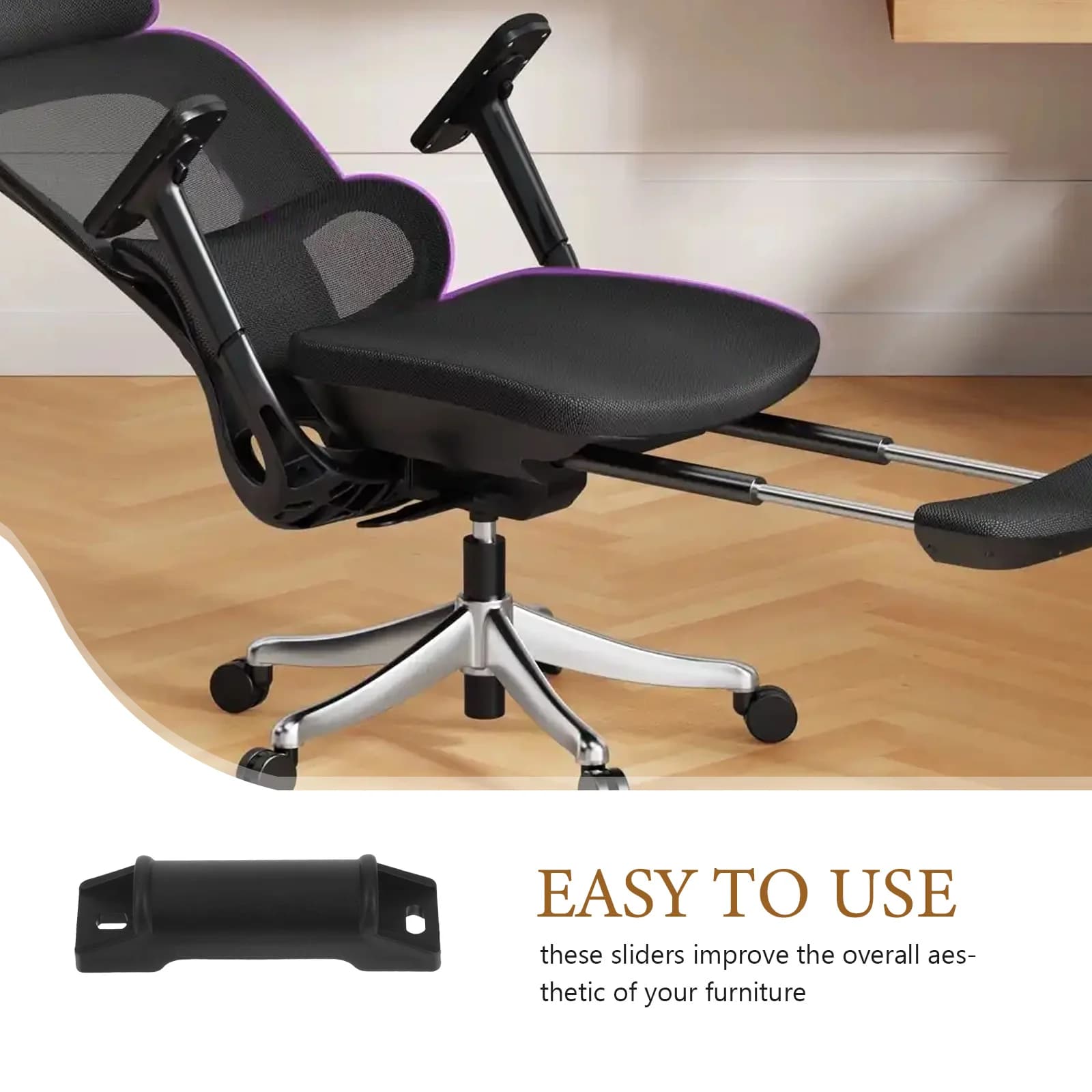 4pcs Footrest Sliders For Gaming Office Chair Replacement Parts Retractable Foot Rest Slider Ergonomic Home Chair Footrest