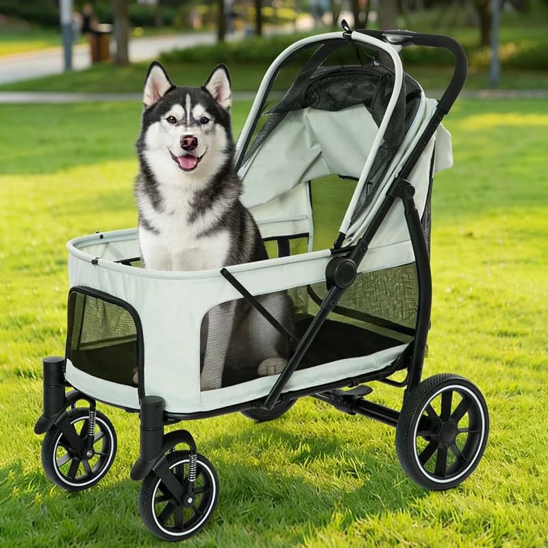 Passeggino per Animali Domestici di Lusso da 40KG, Carrello Pieghevole per Cani e Gatti, Trasporto Esterno, Forniture per Animali