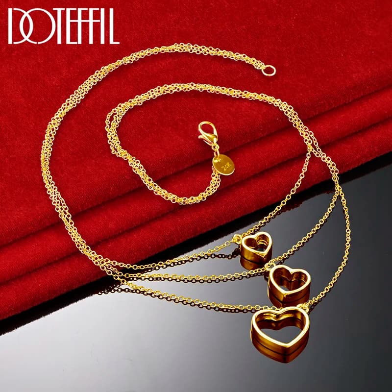 DOTEFFIL collana con ciondolo a forma di cuore a tre catene in argento Sterling 925 in oro 18 carati per gioielli di moda di fidanzamento di nozze di fascino delle donne