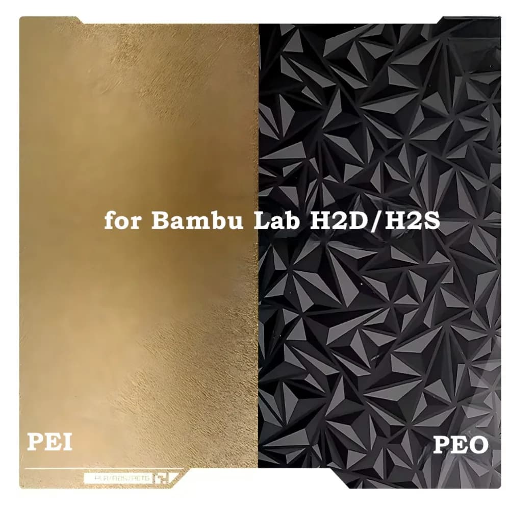 Piastra di stampa Bambu Lab H2S H2D 355x346mm in acciaio armonico a doppia faccia con superficie testurizzata PEI + liscia PEO per stampante 3D Bambulab