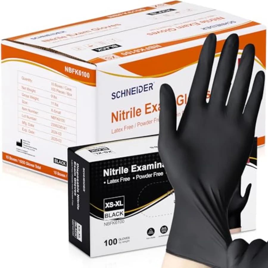 Guanti Monouso in Nitrile Schneider Neri Senza Lattice per Cucina, Pulizia e Preparazione Alimenti
