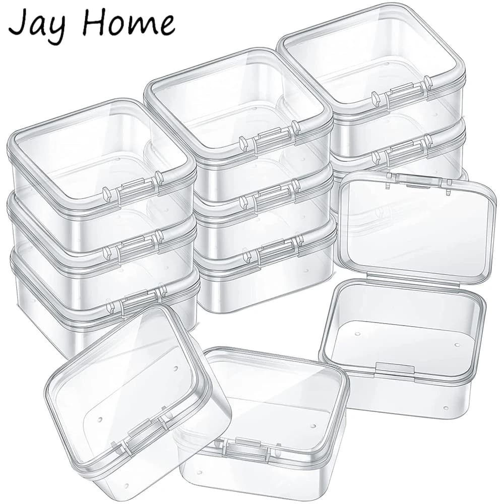 5 pezzi piccola custodia in plastica trasparente perline quadrate contenitore portaoggetti con coperchio incernierato per artigianato fai da te perline gioielli forniture per cucire