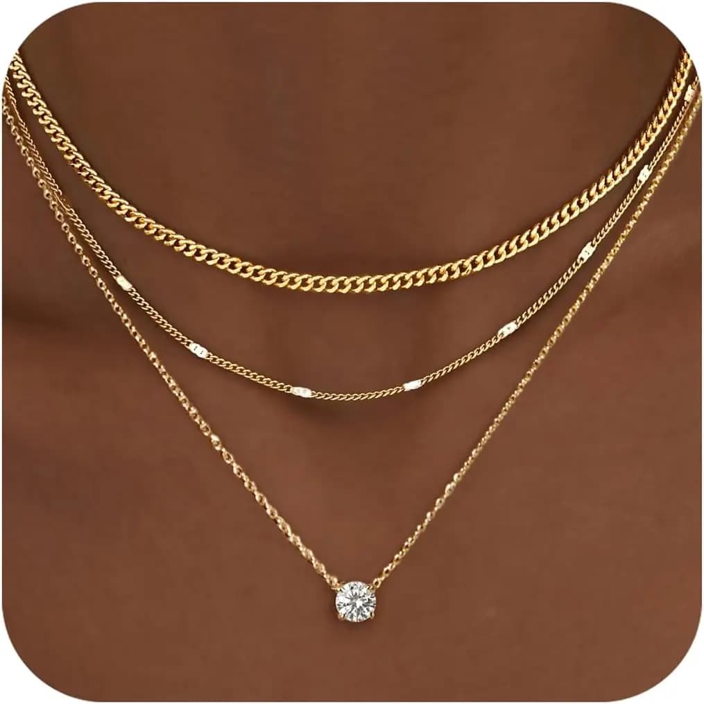 Collane Stratificate in Oro per Donne, Set di Collane con Ciondolo Delicato Placcato in Argento Sterling 14K