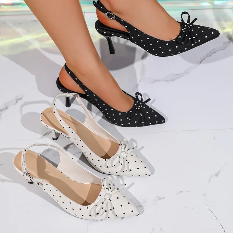 Sandali Estivi da Donna con Tacco Alto a Pois, Eleganti Ciabatte con Cinturino alla Caviglia e Tacco a Spillo, Mules Slingback per Feste e Matrimoni