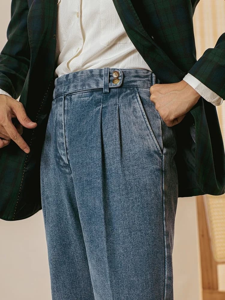 Men's Casual Jeans in Gamba Dritta, Stylish Long Pants in High Life for Autumn Winter, Business Style, Teenage Pants Naples