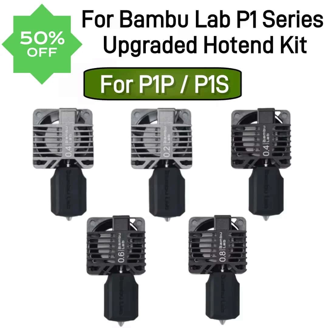 Per stampante 3D Bambu lab P1 serie 0.2mm Acciaio inossidabile 0.4/0.6/0.8mm ugello in acciaio temprato metallo Hotend completo Ventola di raffreddamento per P1P P1S