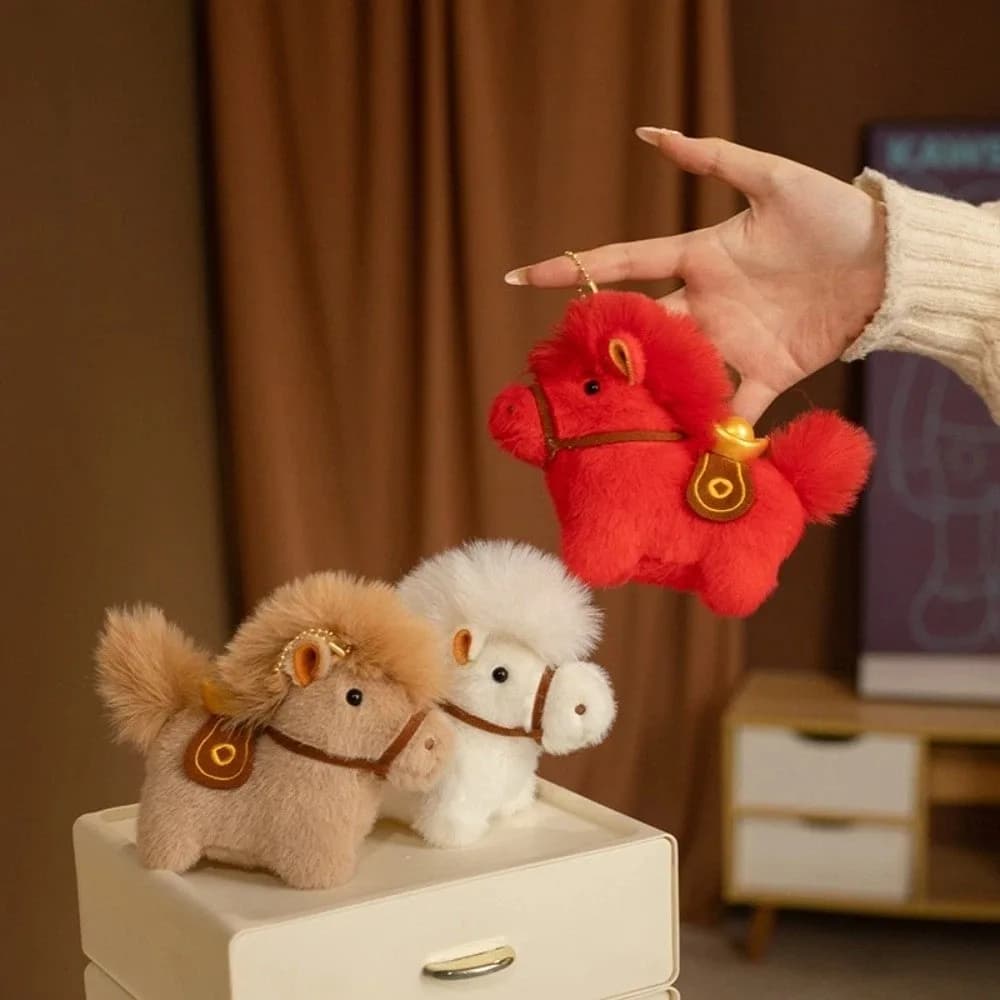 Divertente creativo Yuanbao Pony Ciondolo mascotte Simpatico animale di peluche Portachiavi Stile cinese 12 cm Cartoon Steed Regalo di compleanno