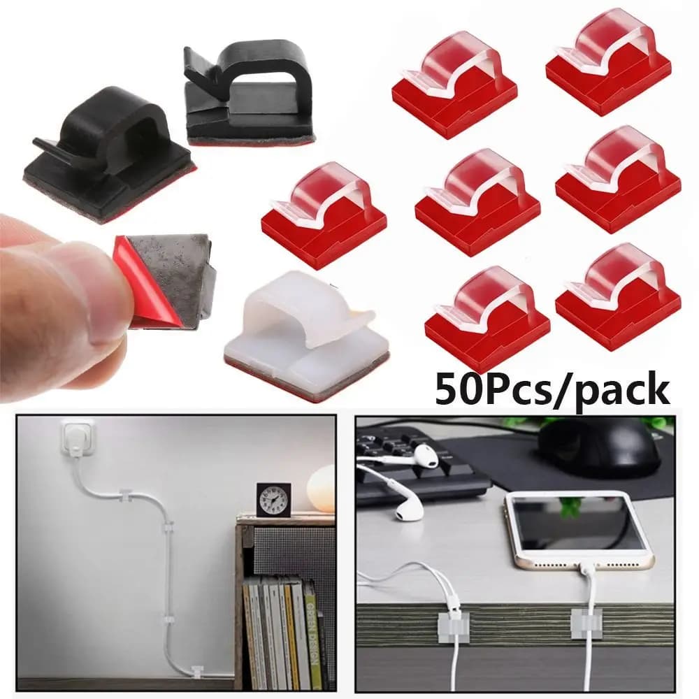 50 pz Firm Appiccicoso Fissaggio Organizzatore Fibbia Linea Cavo Clip Gestione dei cavi Morsetto del cavo Supporto di fissaggio autoadesivo