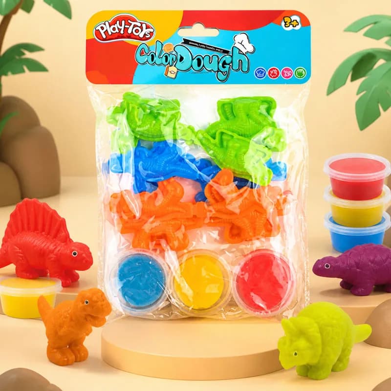 9Pcs Dinosaur Color Dough Set Modeling Clay Kit with 3D Dinosaur Molds Cartoon Plasticine Children DIY Toys Ages 3 to 14 Years