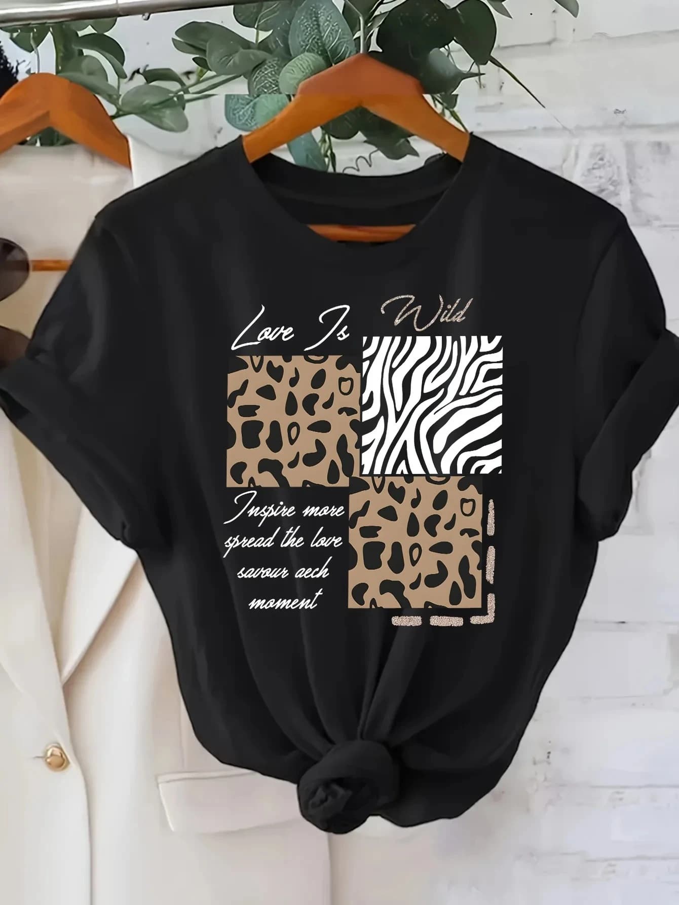 Leopard Print Letter Pattern T-shirt - 2026 Summer New Style for Both Men and Women, Suitable for Casual Outdoor Wear