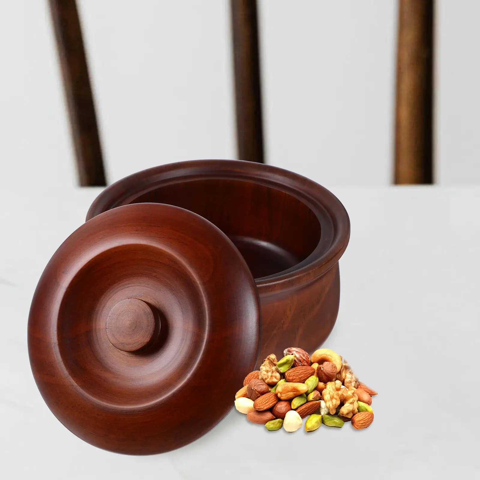 Ciotola per Snack in Legno con Coperchio per Casa, Negozio, Cucina, Dessert, Frutta, Noci, Alimenti Secchi, Leggera, in Legno Naturale, Facile da Usare