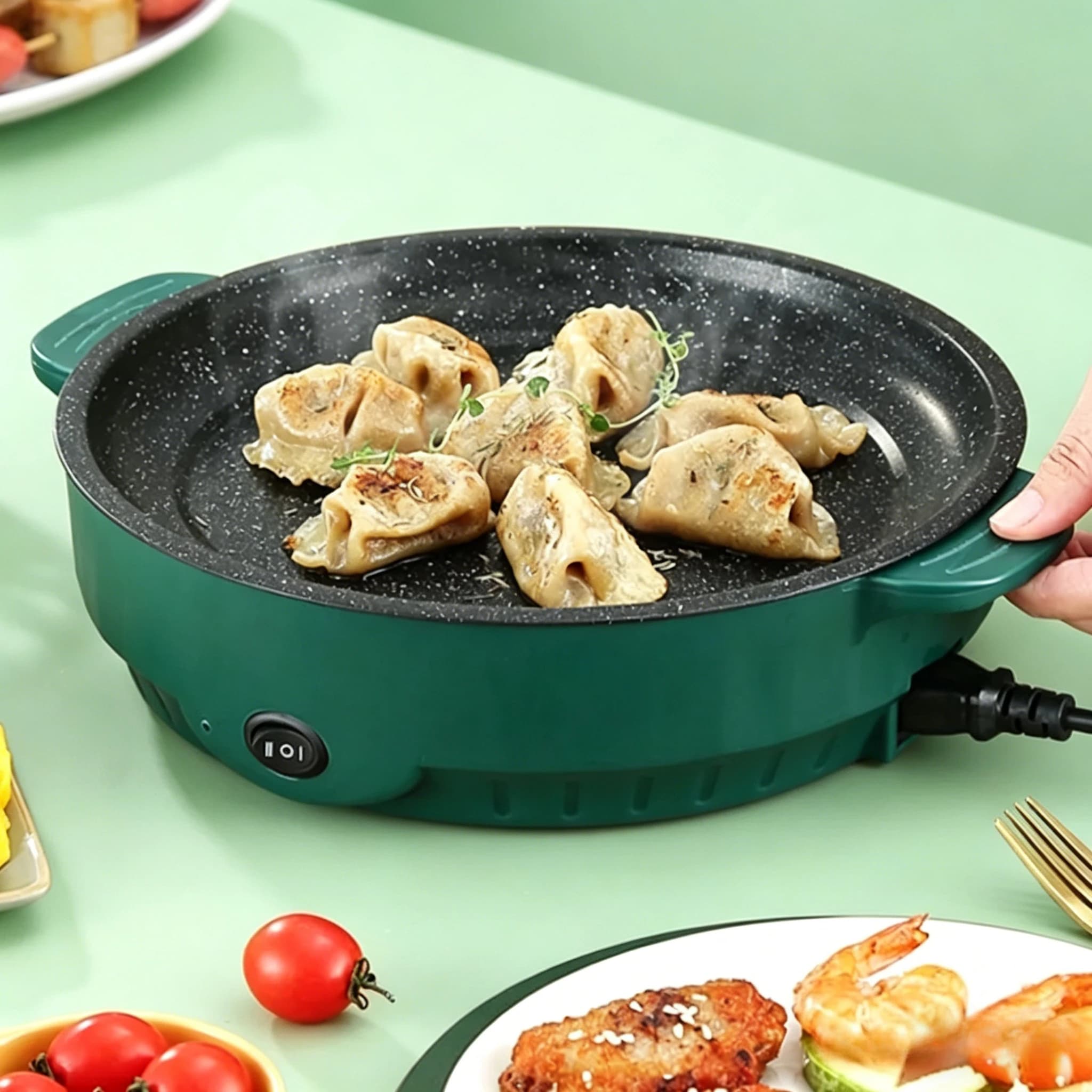 Pentola Elettrica Multifunzione, Padella Elettrica 220V per Uso Domestico, Barbecue, Bistecche, Senza Coperchio, Padella Antiaderente per Omelette