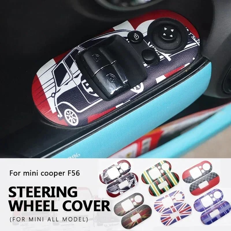Adesivo del pannello dell'interruttore dell'alzacristallo della portiera dell'auto in pelle PU per Mini Cooper F56