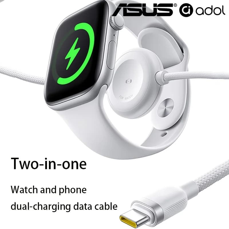 ASUS 60W 2-in-1 Fast Charging Cable Magnetic Watch Charger Dual USB-C Low Temp Charge For iPhone MacBook Samsung Laptop